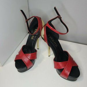 NWT Paper Fox - Mayte Heels, Red And Gold, Size 9